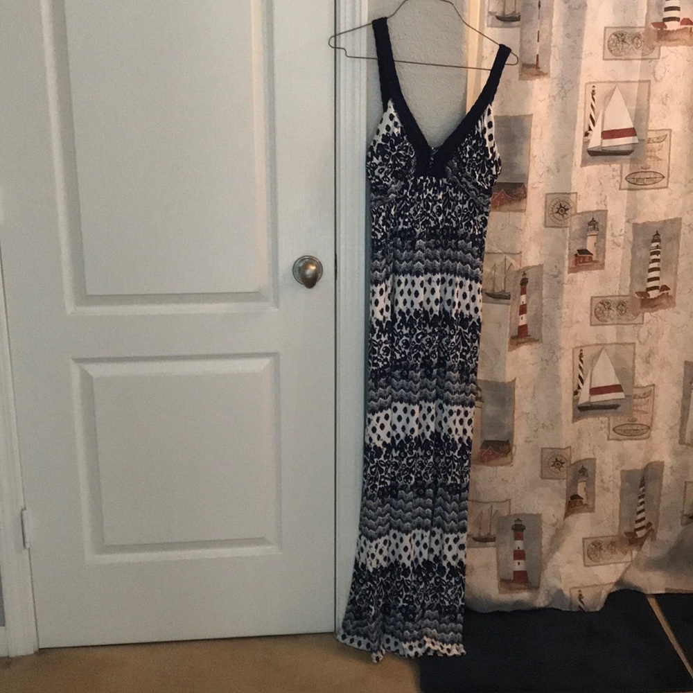Navy blue and white maxi dress